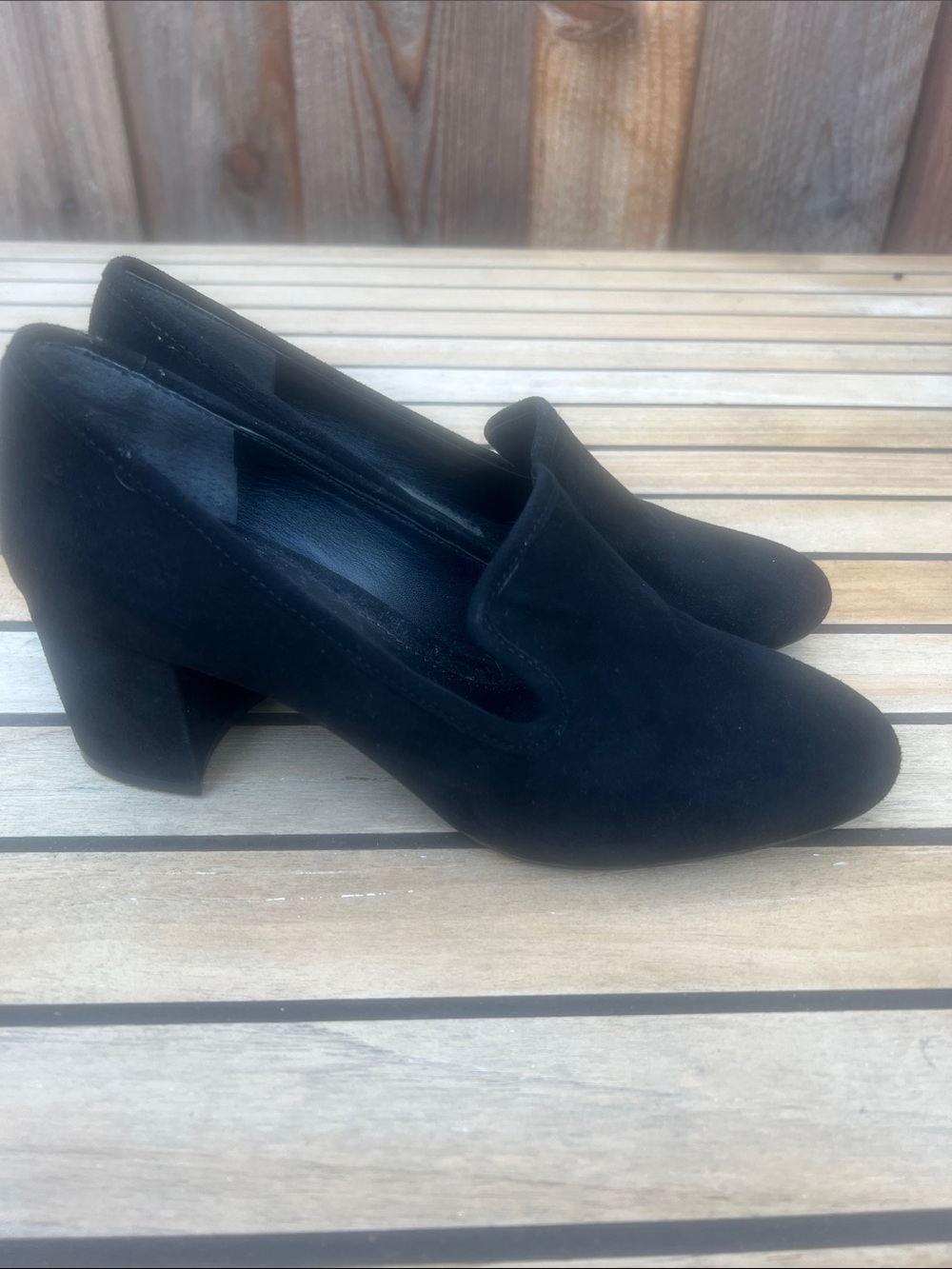Lauren Ralph Lauren Black Suede Slip-On Loafers 2 in block heel
